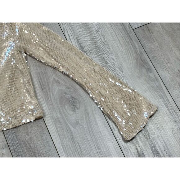 Wild Fable sequin holiday bell sleeve semi crop top elegant bling cream blouse s - Picture 4 of 10